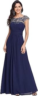 Ever-PrettyWomen's Cap Sleeve Ruched Lace Round Neck Chiffon Formal Evening Gowns 09993-US