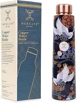 100% Pure Copper Water Bottle Printed with Ample Design Experience Ayurvedic Harmony Pure Copper Water Bottle - Leak Proof, Joint Less for Office, Gym, School & Gift (900ml)