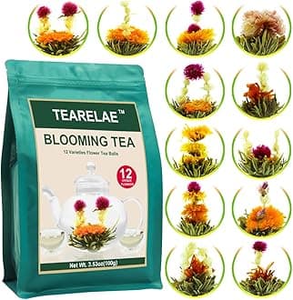 TEARELAE Blooming Tea Flowers - 12pcs Individually Sealed Flowering Balls - Hand-Tied Natural Green Tea Leaves & Edible Flowers - Gifts For Lovers
