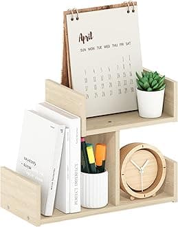 Furinno HERMITE Desk File Folder Organizers, 3-Shelf Desktop Office Organization Racks, Desk Top Display Book Shelf, for Paper, Office Supplies, Magazine, Bauhaus Oak