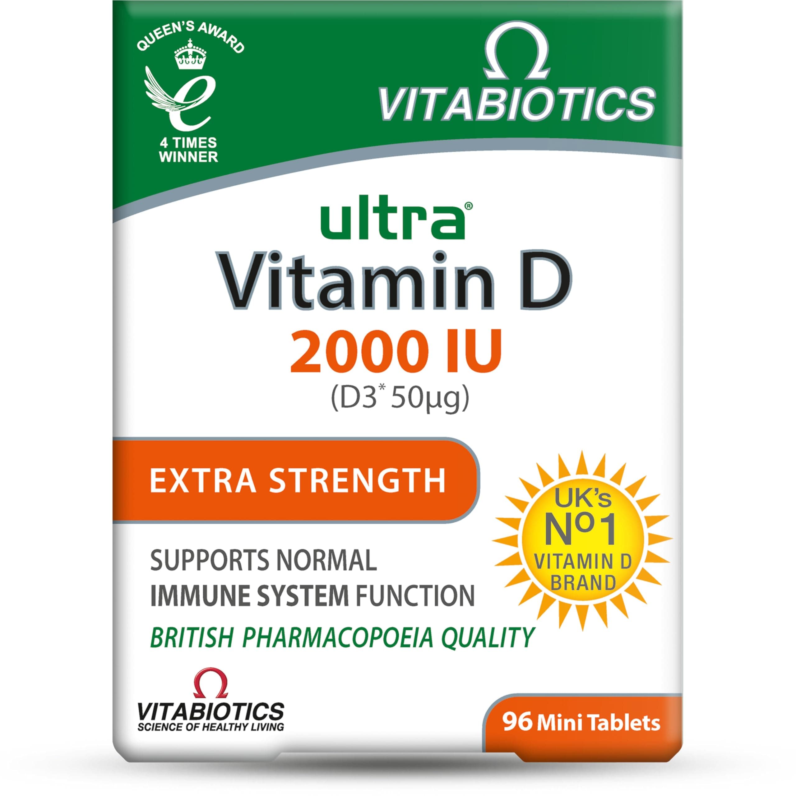 Ultra Vitamin D3 2000iu 96 Tablets | Extra Strength - for Health & Wellness | Support normal Immune System Function & Maintance of Bones and Teeth