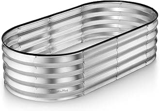 Plant & Plot Galvanized Metal Raised Garden Bed for Outdoor Gardening 4×2×1 ft // Easy-to-Assemble Garden Bed Kit for Vegetables and // Sturdy Steel Raised Planter Box (Silver) // Tool-Free Assembly