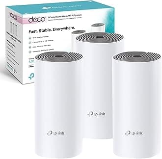 Deco E4 Whole Home Mesh Wi-Fi System, Seamless and Speedy (AC1200), 2×100Mbps Ethernet Ports, Work with Amazon Echo/Alexa, Router and WiFi Booster Replacement, Parent Control, Pack of 3
