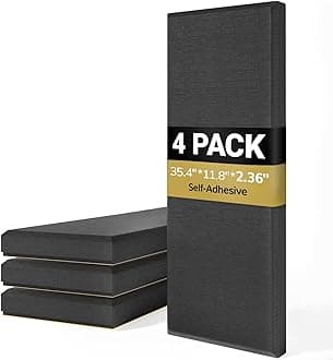 TONOR4 Pack Acoustic Panels Large Self-adhesive,35.4''×11.8''×2.05″ Fiberglass Sound Proofing Panels, Acoustic Wall Panels for Echo Absorbtion, Sound Absorbing Panels for Home Theater, Black