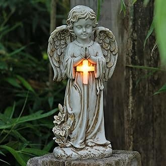 Angel Statue for Garden,Solar Angel for Cemetery Decorations,Garden Memorial Angels,Resin Praying Angels Figurine for Patio Lawn Yard Porch Decorations,12.12inch