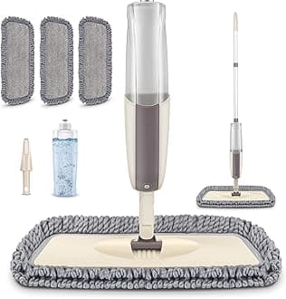 MEXERRIS Microfiber Spray Mop for Floor Cleaning - Wet Dry Dust Kitchen Floor Mop with 410ML Refillable Bottle 360Ã‚°Rotatable Hardwood Mop for Laminate Wood Tiles 3 Reusable Pads and 1 Scrubber