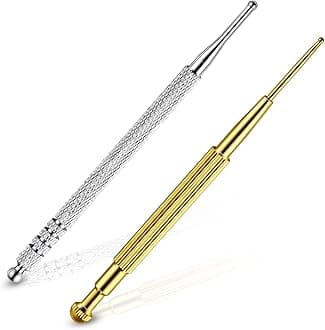 Nuanchu 2 Pieces Facial Reflexology Massage Tool Retractable Acupuncture Pen, Stainless Steel Double Headed Spring Loaded Ear and Body Point Probe Pen (2 Pieces)
