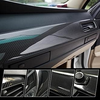 Carbon Fiber Vinyl Wrap, 5D Gloss Black Vinyl Wrap for Car, Self Adhesive Anti-Wrinkle 1ft x 10ft Car Wrap Roll with Air Release