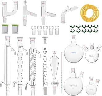 Chemistry Glassware Set - 32PCS Laboratory Glassware Kit with 24/40 Joint 1000ml Essential Oil Lab Distillation Apparatus Kit