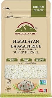 Himalayan Chef Basmati Rice, Natural Extra Long Grain Super Kernal Rice, Premium Quality, Quick Cooking Aromatic, Non-GMO, Halal and Kosher Certified - 10 lbs