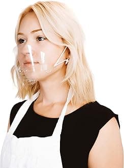 (30 Masks) Transparent Hygienic Open Face Shield for Foodservice, Hospitality, and Retail – Anti-Fog, Reusable, Clear Face Mask with Chin Rests