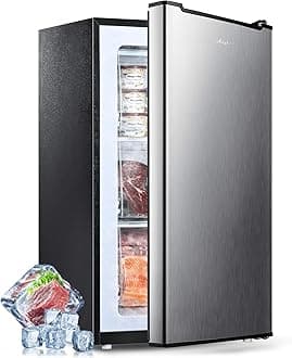 Anypro Compact Mini Upright Freezer 3 Cu.Ft with 3 Pull-down Drawer Doors and Adjustable Thermostat, Single Door Small Deep Standing Freezer Rapid Cooling for Home, Office, Dorm, Garage, Silver
