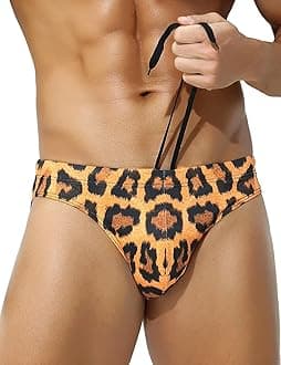 Mens Swim Briefs Sexy Bathing Bikini Printed Quick Dry Swimsuit with Drawstring for Men