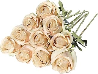 Nubry Artificial Silk Rose Flower Single Stem Lifelike Vintage Fake Rose for Wedding Bouquet Floral Arrangements Home Party Centerpiece Decoration, 10pcs (Vintage Champagne)