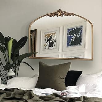 WAMIRRO Arched Mirror,Gold Traditional Vintage Ornate Baroque Mirror,Antique Brass Mirrors for Entryway/Fireplace/Living Room/Hallway/Bathroom.36 X30 Gold