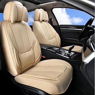 Universal Seat Covers Full Set, 5 Seats Universal Seat Covers for Cars, Waterproof NAPPA Leather Car Seat Covers with Head Pillow, Auto Protectors Fit for Most Sedans SUV Pick-up Truck, Beige