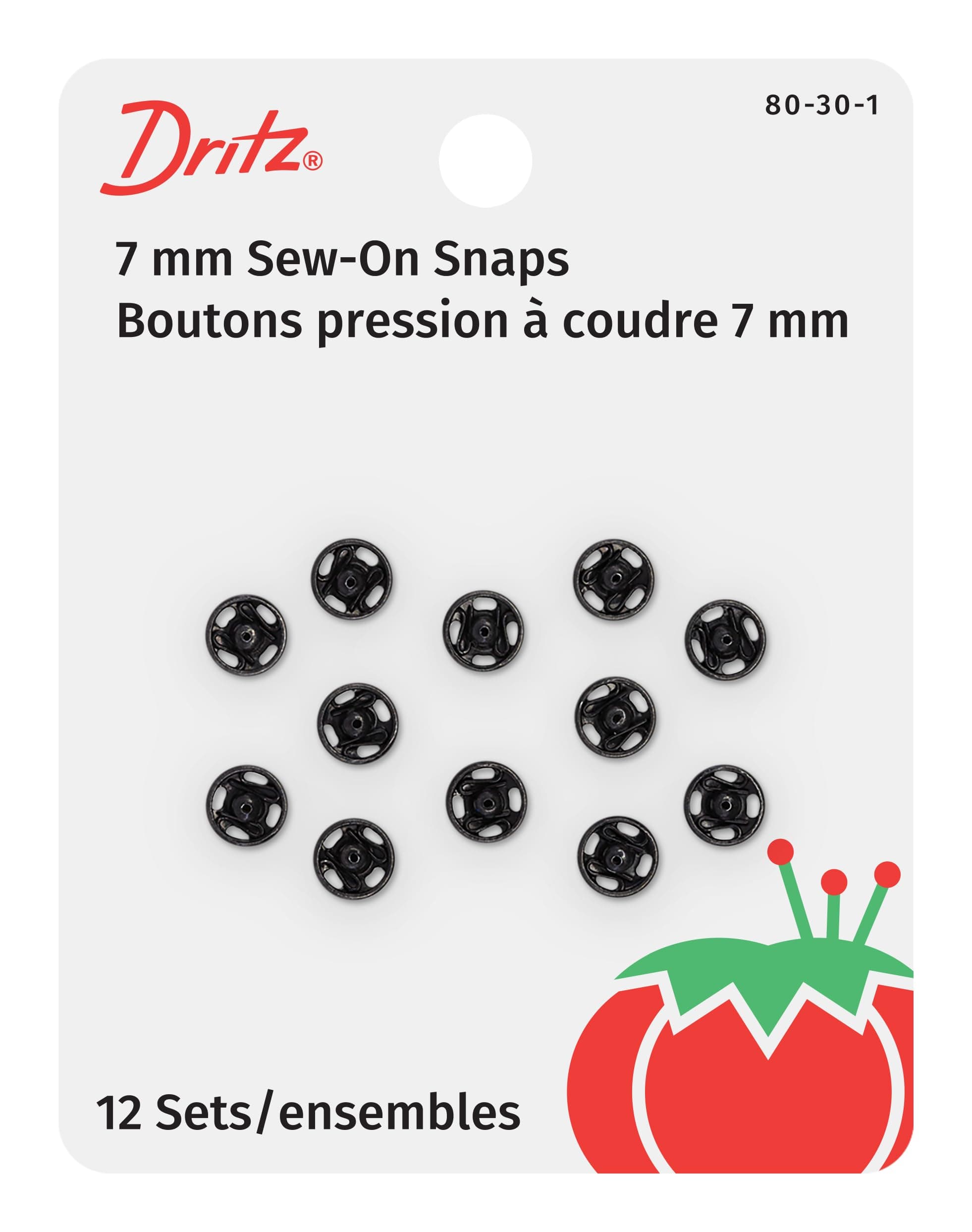 Black Sew-On Snaps-Size 3/0 12/Pkg (Parallel Import)