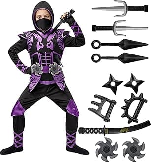 Spooktacular Creations Purple Ninja Costume Set, Ninja Jumpsuit with Foam Accessories for Kids, Toddler Halloween Outfit for Ideas Cosplay Party (Small, 5-7 yrs)