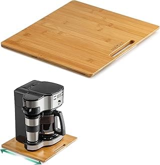 ANBOXIT Bamboo Appliance Slider, Sliding Tray for Coffee Maker, Kitchen Countertop Appliance Rolling Tray, Coffee Pot Slider Tray with Rubber Wheels, Wide - Medium (13"D x 14"W)