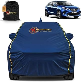 Maruti Suzuki Baleno 100% Waterproof Car Cover (Midnight Blue) 6LYR HDPE 200gsm Strong Fabric for All Weather Protection, Mirror & Antenna Pocket, Cotton Layer, Adjustable Elastic Straps