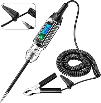 - Heavy Duty 3-72V Backlit Digital LCD Circuit Tester, Automotive Test Light with 140 Inch Extended Wire and 2 Polarity Indicate LED Lights, Car Truck Low DC Voltage & Light Tester with Stainless Probe