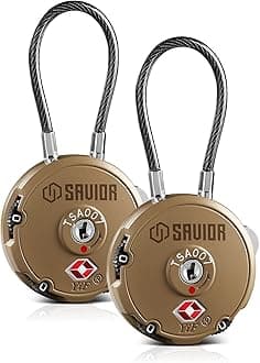 Quality TSA-Approved 3-Digit Combination Cable Travel Luggage Locks for Rifle Bag Firearm Gun Case Accessories Ammo Boxes Outdoor Storage, RAL 8000 Tan, 2-Pack