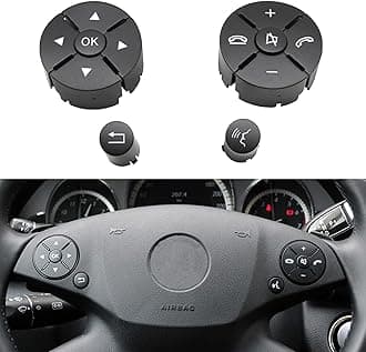 Car Steering Wheel Button Cover Replacement Voice Audio Control for Mercedes Benz C E S Class W204 W212 W221 GLK X204 (Black-A set)