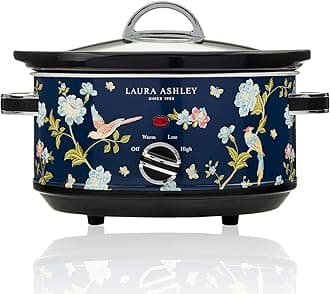 Laura Ashley Slow Cooker 3.7 Quart - Large Slow Cooker 3.7 qt for 4 to 5 People - Energy Efficient Slow Cookers with 3 Heat Settings - Dishwasher Safe Removeable Ceramic Crock & Tempered Glass Lid