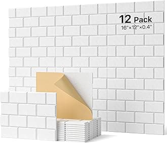 Soundproofing Panels,Soundsbay 12 Pack Sound Proof Panels for Walls Self-Adhesive, 16"×12"×0.4" Soundproof Wall Panels, Brick Acoustic Wall Panels for Walls, Office,Reccording Studio, Ceiling, White