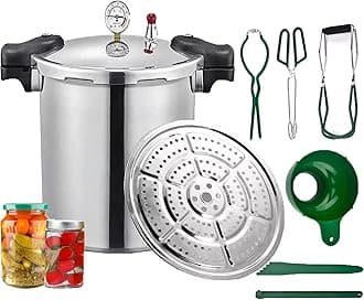 25 Quart Pressure Canner Cooker & Induction Compatible Built-in luxury digital pressure gauge With 1 steaming tray & Pressure release 13 PSI (+/- 5%) | Delivery from DE
