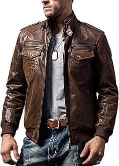FLAVORMen Biker retro Brown Leather Motorcycle Jacket Genuine Leather jacket