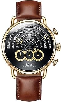 CarnivalLuxury Men's Big Dial Chronograph Sapphire Glass Waterproof Quartz Black Leather Gold Watches