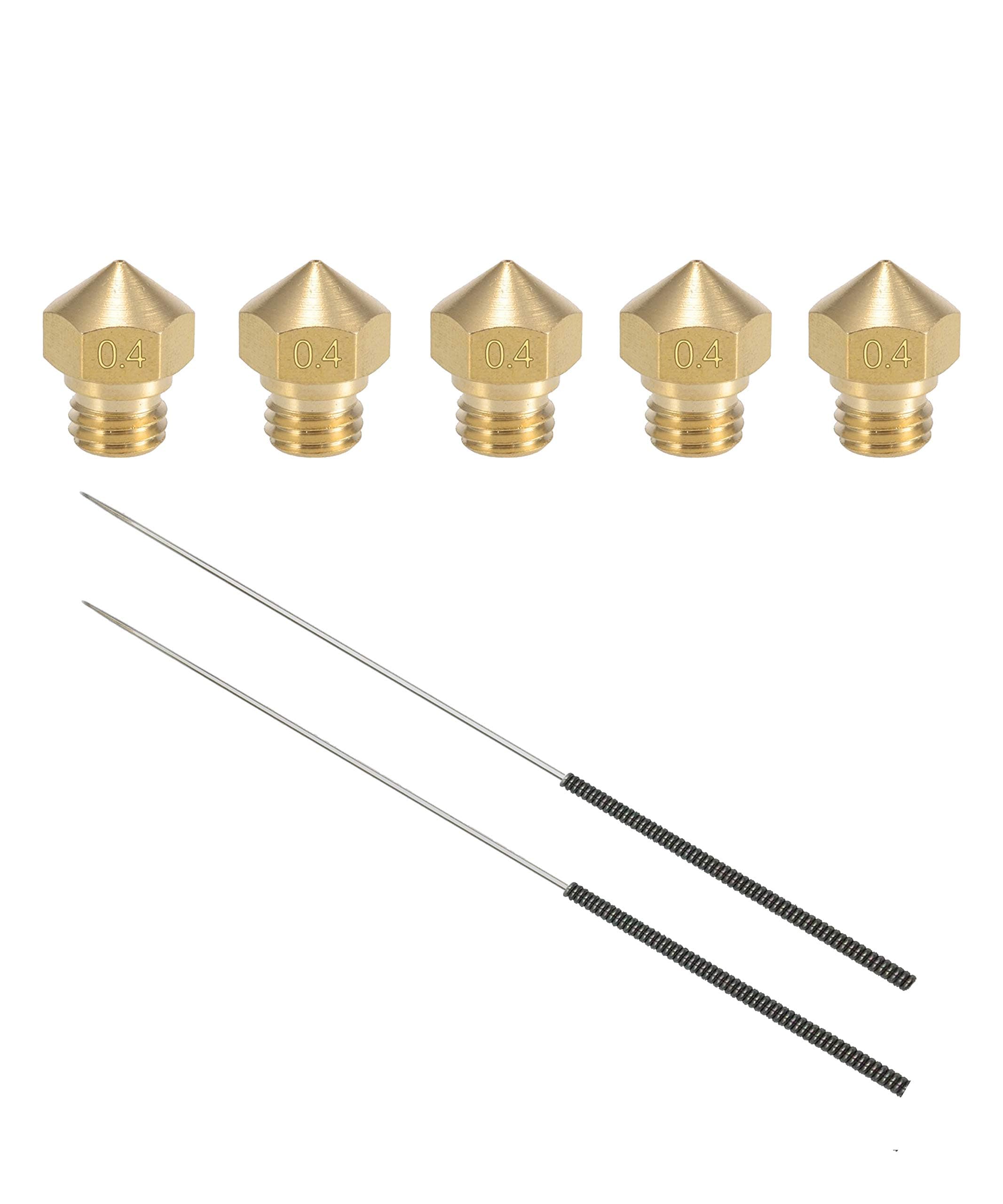 MK10 Nozzle for 3D Printer Makerbot Parts and Extruder Cleaning Tools Kit M7 Thread 0.4mm Brass Nozzle 5 Pieces and 2PCS Drill Bit