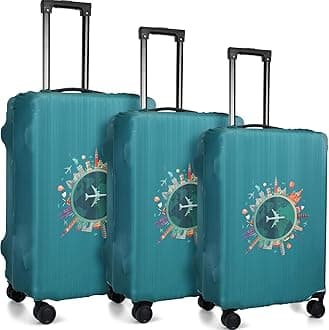 3 Pieces Travel Luggage Cover Suitcase Protector Anti Scratch Suitcase Washable Baggage Covers(Travel Theme,Medium/L/XL)