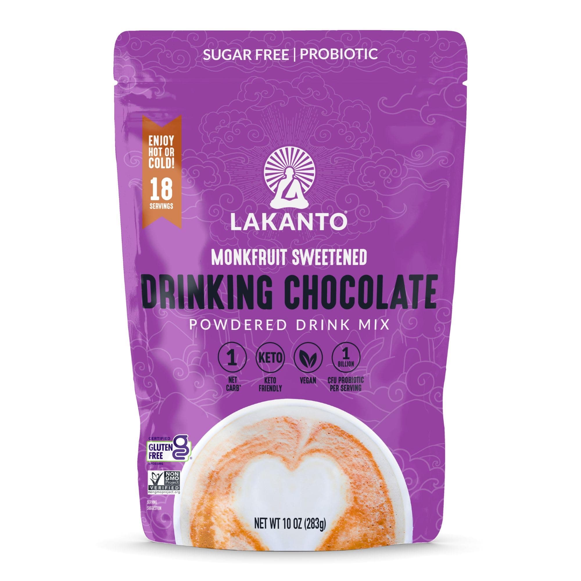 Lakanto Sugar Free Drinking Chocolate - Cold or Hot Cocoa Powder Mix, Shelf Stable Probiotics, Monk Fruit Sweetener, Keto Diet Friendly, Vegan, Dutch Cocoa, Gourmet Taste (Original - 10 oz)
