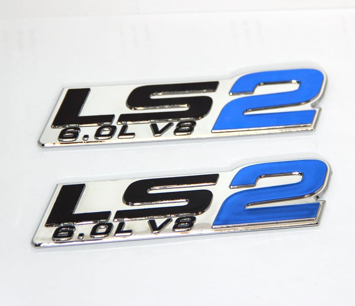2pack Chrome OEM LS2 Emblem 6.0L V8 Engine Emblems Badge Compatible with Zl1 1LE Corvette Cadillac Pair (Chrome Blue)
