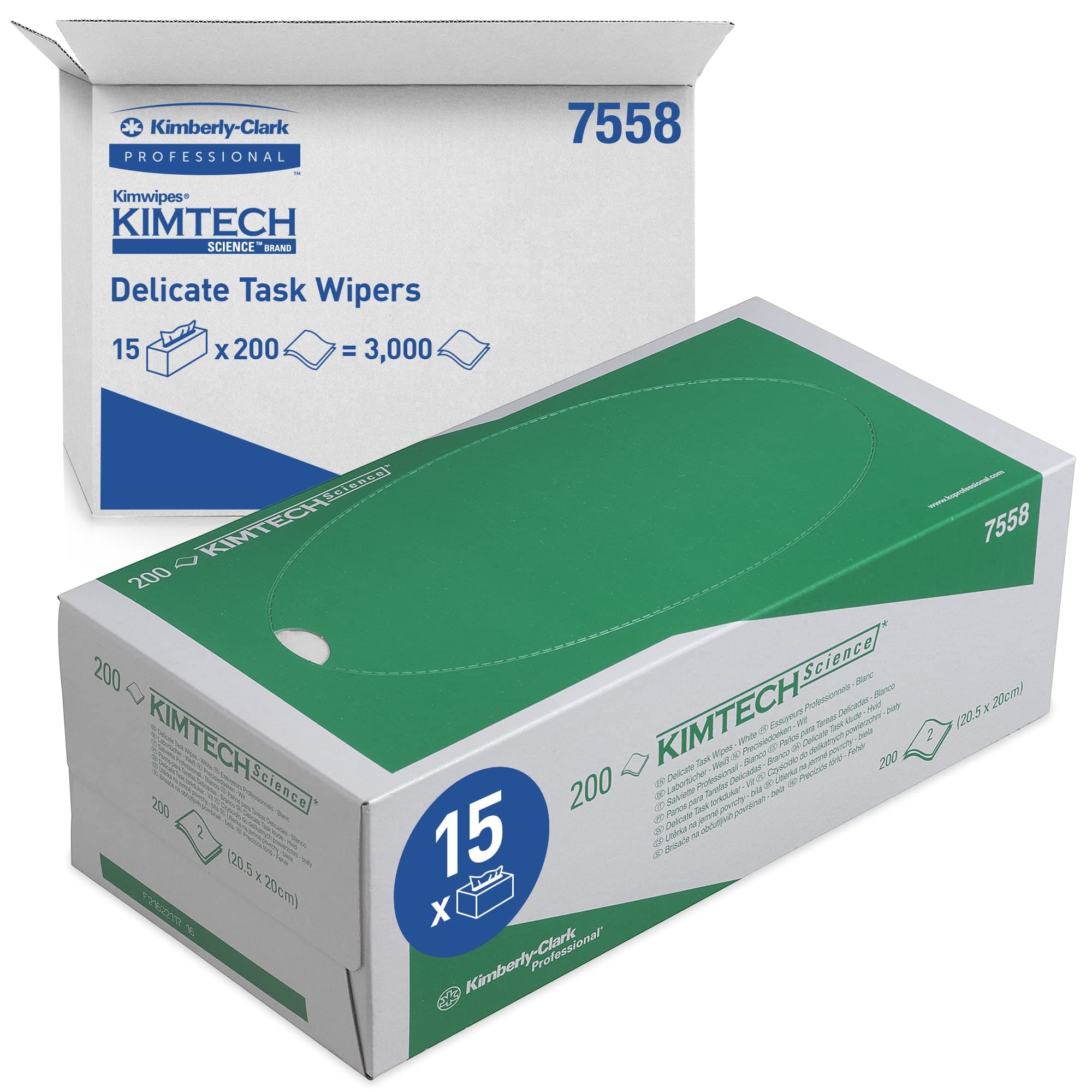 Delicate Task Wipers 7558 - 2 Ply Wipes - 15 Cartons x 200 White Wipers (3,000 total)