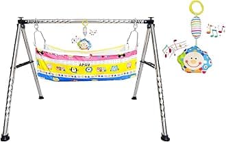 A to Z Hub Baby Cradle/ghodiyu/Swing/jhula/totitlu/uyalalu with Baby Hanging Sound Toy/Rattle Cute Toy and Cotton Cloth Hammock. (Style 1)