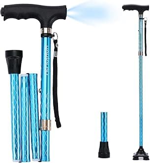 Folding Walking Cane with LED Light for Women & Men - Foldable, Adjustable, Collapsible Lightweight Aluminum Walking Stick for Seniors & Adults