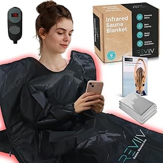 Portable Sauna Blanket with Arm Sleeves - v2.0 Improved Features! 6 ft x 3 ft Far Infrared Sauna Blanket for Detoxification with 10x Bonus Thermal Blankets - Saunas for Home, 113-176℉