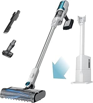 Clean & Empty Cordless Stick Vacuum – Lightweight Cordless with HEPA Filter, Portable, Rechargeable, Auto-Empty System, Stick Vacuum for Pet Hair, Carpets & Hardfloor, White, BU3521