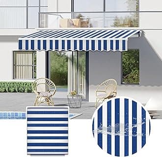 Commercial Patio Awning Top Replacement Fabric| 100% Polyester Sunshade Shelter with UV & Water-Resistant Fabric for Deck, Balcony, Yard, Coffee,Customizable(Blue White Stripes,15x8.2ft)