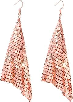 Suyi Trendy Women Earrings Metal Mesh Grid Sequins Tassel Long Drop Dangle Earrings