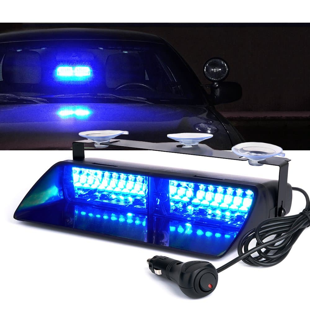 Blue LED Emergency Dash Strobe Light, Interior Windshield Safety Warning Police Lights w/Suction Cups, 12V Windshield Visor Light Bar for Police Law Enforcement Firefighter POV Vehicles Trucks