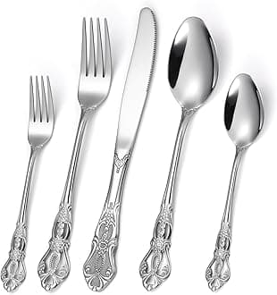 Gorgeous Retro Royal Silverware Set For 4,OIULO Stainless Steel 20-Piece Fine Vintage Flatware Set Service 4,Anti-rust Fork Spoon Knife,Antique Baroque Cutlery Utensils,Mirror Finish,Dishwasher Safe