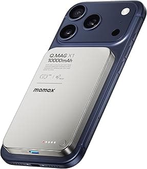 - MOMAX Magnetic Wireless Power Bank 10000mAh, Ultra-Slim 0.5" MagSafe-Compatible Portable Charger, 20W USB-C PD Fast Charging, Battery Pack for iPhone 17/16/15/14/13/12 Series(Titanium)