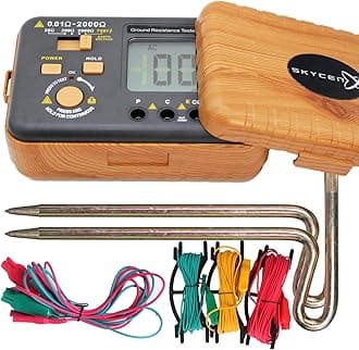 VC4105A Ground Tester,SKYCENX Grounding Meter Tester for EarthingWood-Look Casing,Offers Three Resistance Ranges(20Ω/200Ω/2000Ω) and AC Voltages 750V