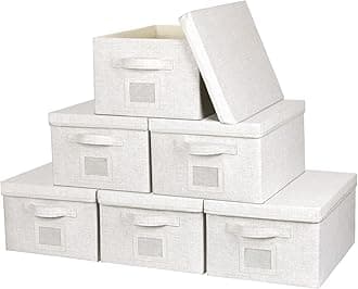 Storage Bins with Lids (Off White, Large -6 Pack)