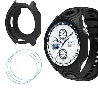 GIOPUEY Silicone Case Compatible with OnePlus Watch 2/OPPO Watch X, with 3 Pack Screen Protector Flim, Soft TPU Silicone Protective Case Cover, OnePlus Watch 2/OPPO Watch X Cover - Black
