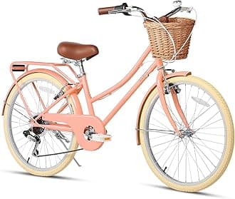 Glerc Missy 20 24 26 Inch Girl Cruiser Hybrid 6-Speed City Bicycle for Youth Girls Over 8 Years Old with Wicker Basket & Kickatand, Multiple Colors